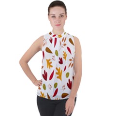 Leaves Fall Autum Colors Season Mock Neck Chiffon Sleeveless Top by Amaryn4rt