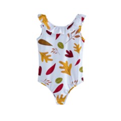 Leaves Fall Autum Colors Season Kids  Frill Swimsuit by Amaryn4rt