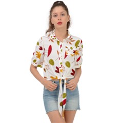 Leaves Fall Autum Colors Season Tie Front Shirt  by Amaryn4rt