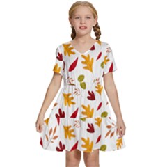 Leaves Fall Autum Colors Season Kids  Short Sleeve Tiered Mini Dress by Amaryn4rt