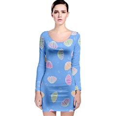 Seashell Clam Pattern Art Design Long Sleeve Bodycon Dress by Amaryn4rt