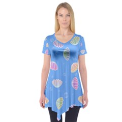 Seashell Clam Pattern Art Design Short Sleeve Tunic  by Amaryn4rt