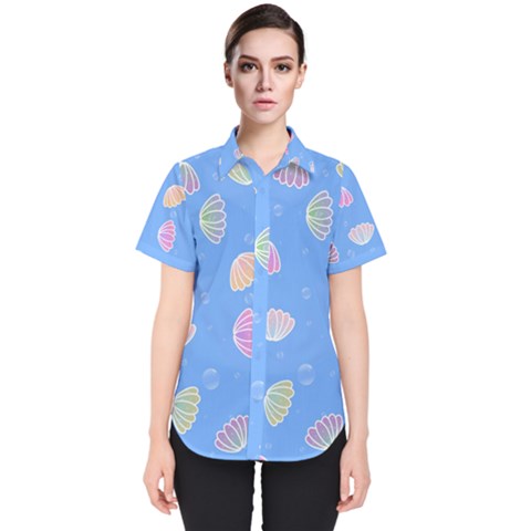 Seashell Clam Pattern Art Design Women s Short Sleeve Shirt by Amaryn4rt