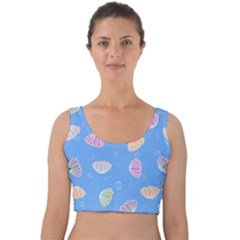 Seashell Clam Pattern Art Design Velvet Crop Top by Amaryn4rt