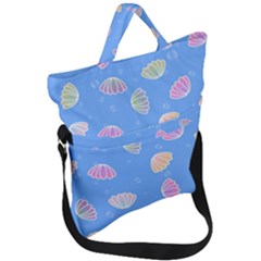 Seashell Clam Pattern Art Design Fold Over Handle Tote Bag by Amaryn4rt