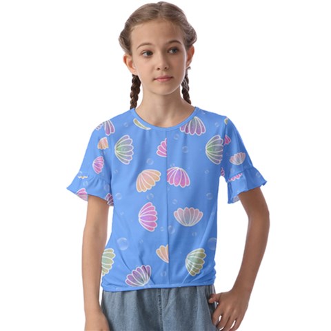 Seashell Clam Pattern Art Design Kids  Cuff Sleeve Scrunch Bottom Tee by Amaryn4rt