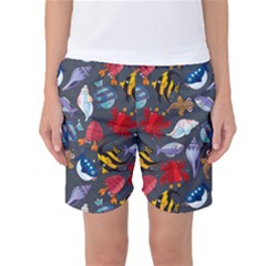 Sea Animals Pattern Wallpaper Fish Women s Basketball Shorts by Amaryn4rt