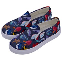 Sea Animals Pattern Wallpaper Fish Kids  Canvas Slip Ons by Amaryn4rt