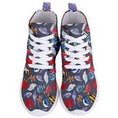 Sea Animals Pattern Wallpaper Fish Women s Lightweight High Top Sneakers by Amaryn4rt