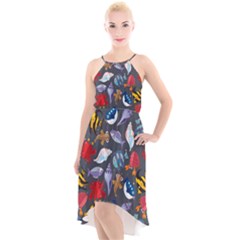 Sea Animals Pattern Wallpaper Fish High-low Halter Chiffon Dress  by Amaryn4rt