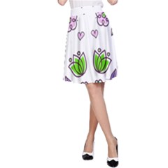 Floral Art Design Pattern Drawing A-Line Skirt