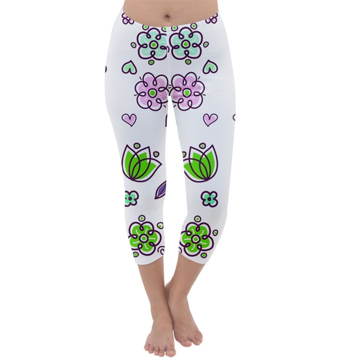 Floral Art Design Pattern Drawing Capri Winter Leggings 