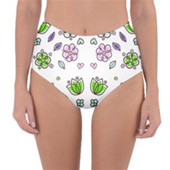 Floral Art Design Pattern Drawing Reversible High-waist Bikini Bottoms by Amaryn4rt