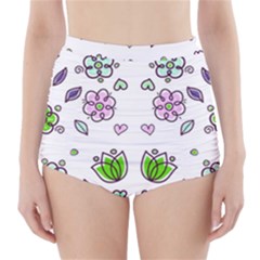 Floral Art Design Pattern Drawing High-waisted Bikini Bottoms by Amaryn4rt