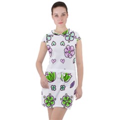 Floral Art Design Pattern Drawing Drawstring Hooded Dress by Amaryn4rt