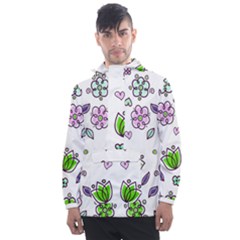 Floral Art Design Pattern Drawing Men s Front Pocket Pullover Windbreaker