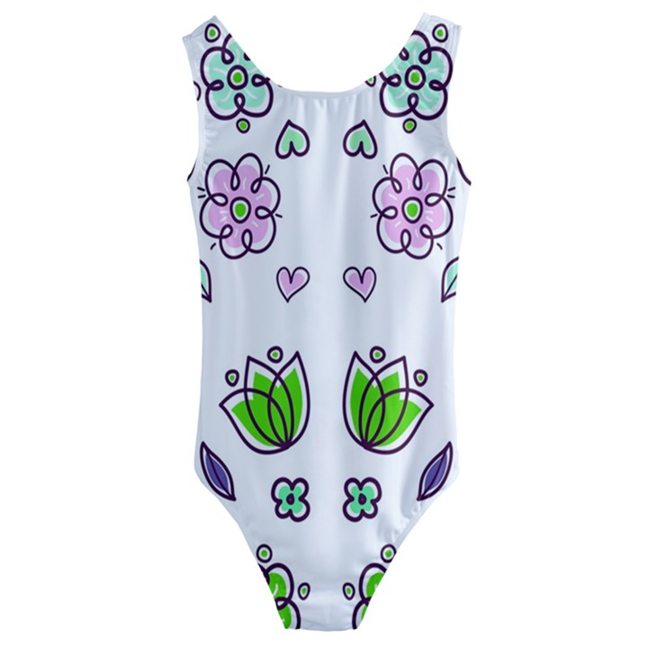 Floral Art Design Pattern Drawing Kids  Cut-Out Back One Piece Swimsuit