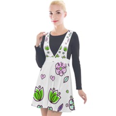 Floral Art Design Pattern Drawing Plunge Pinafore Velour Dress by Amaryn4rt