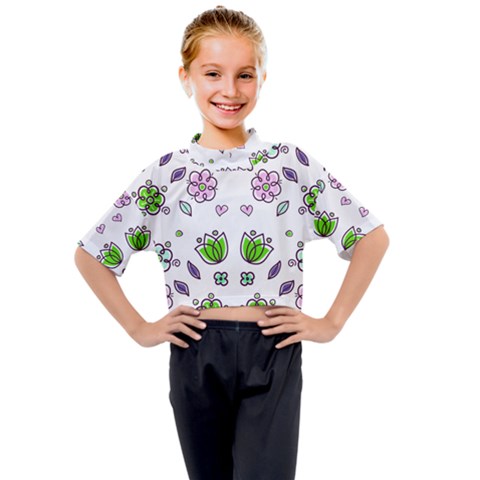 Floral Art Design Pattern Drawing Kids Mock Neck Tee by Amaryn4rt