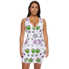 Floral Art Design Pattern Drawing Draped Bodycon Dress