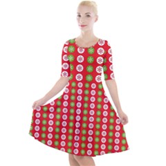 Festive Pattern Christmas Holiday Quarter Sleeve A-line Dress by Amaryn4rt