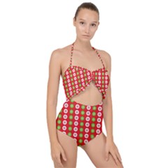 Festive Pattern Christmas Holiday Scallop Top Cut Out Swimsuit by Amaryn4rt