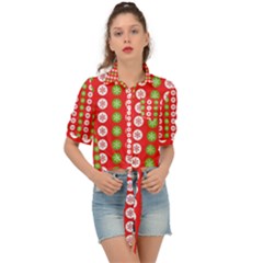 Festive Pattern Christmas Holiday Tie Front Shirt  by Amaryn4rt