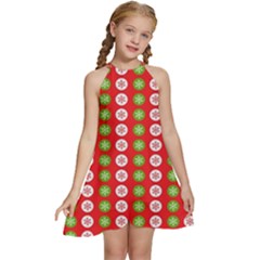 Festive Pattern Christmas Holiday Kids  Halter Collar Waist Tie Chiffon Dress by Amaryn4rt