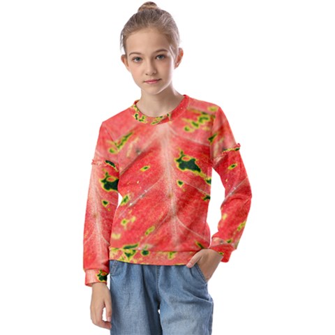 Aglonema Leaf Plant Pattern Flora Kids  Long Sleeve Tee With Frill  by Amaryn4rt