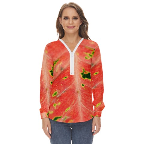 Aglonema Leaf Plant Pattern Flora Zip Up Long Sleeve Blouse by Amaryn4rt