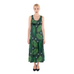 Leaves Snowflake Pattern Holiday Sleeveless Maxi Dress by Amaryn4rt