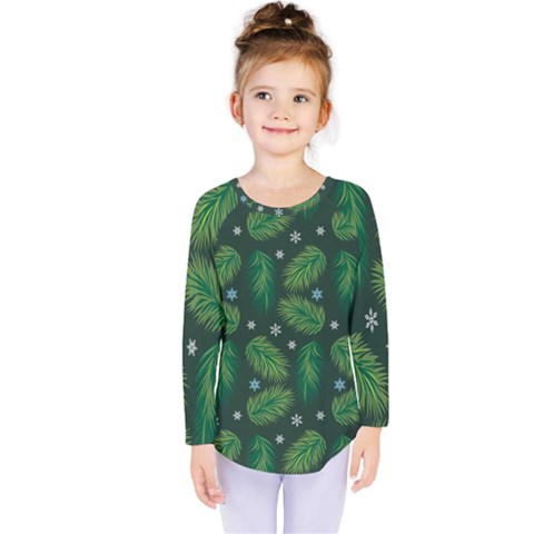 Leaves Snowflake Pattern Holiday Kids  Long Sleeve Tee by Amaryn4rt