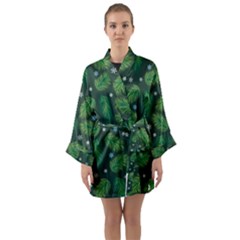 Leaves Snowflake Pattern Holiday Long Sleeve Satin Kimono by Amaryn4rt