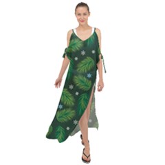 Leaves Snowflake Pattern Holiday Maxi Chiffon Cover Up Dress by Amaryn4rt