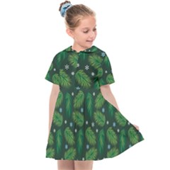 Leaves Snowflake Pattern Holiday Kids  Sailor Dress by Amaryn4rt