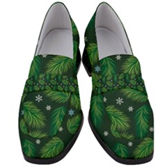 Leaves Snowflake Pattern Holiday Women s Chunky Heel Loafers by Amaryn4rt