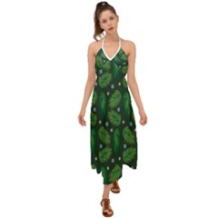 Leaves Snowflake Pattern Holiday Halter Tie Back Dress  by Amaryn4rt