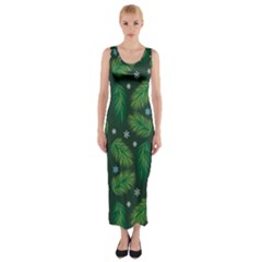 Leaves Snowflake Pattern Holiday Fitted Maxi Dress by Amaryn4rt