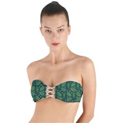 Leaves Snowflake Pattern Holiday Twist Bandeau Bikini Top by Amaryn4rt