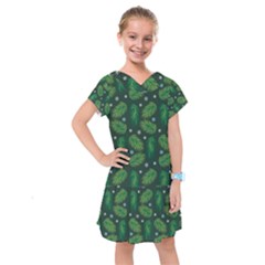 Leaves Snowflake Pattern Holiday Kids  Drop Waist Dress by Amaryn4rt