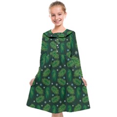 Leaves Snowflake Pattern Holiday Kids  Midi Sailor Dress by Amaryn4rt