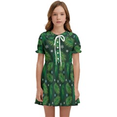 Leaves Snowflake Pattern Holiday Kids  Sweet Collar Dress