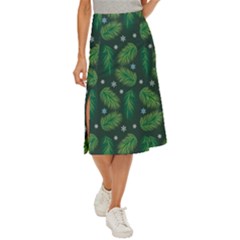 Leaves Snowflake Pattern Holiday Midi Panel Skirt by Amaryn4rt