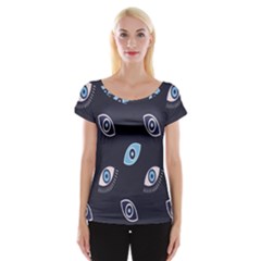 Eyes Evil Eye Blue Pattern Cap Sleeve Top