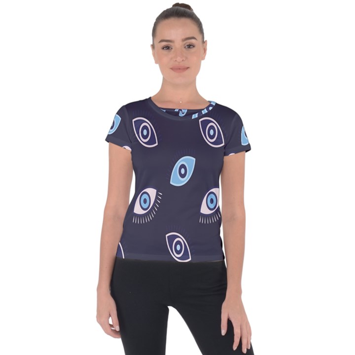 Eyes Evil Eye Blue Pattern Short Sleeve Sports Top 