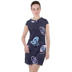 Eyes Evil Eye Blue Pattern Drawstring Hooded Dress by artworkshop