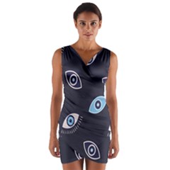 Eyes Evil Eye Blue Pattern Wrap Front Bodycon Dress by artworkshop