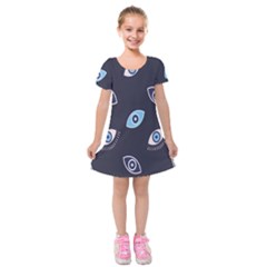 Eyes Evil Eye Blue Pattern Kids  Short Sleeve Velvet Dress by artworkshop