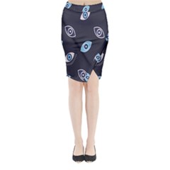 Eyes Evil Eye Blue Pattern Midi Wrap Pencil Skirt by artworkshop