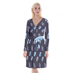 Eyes Evil Eye Blue Pattern Long Sleeve Velvet Front Wrap Dress by artworkshop